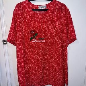 VINTAGE 90s German Kitsch "Easy Summer" Embroidered Top | Red | Unisex M-L